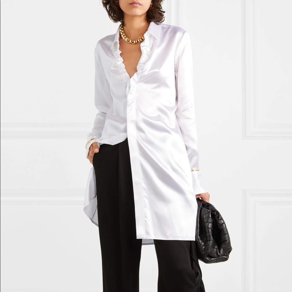 Bottega Veneta White Ruched Satin Blouse